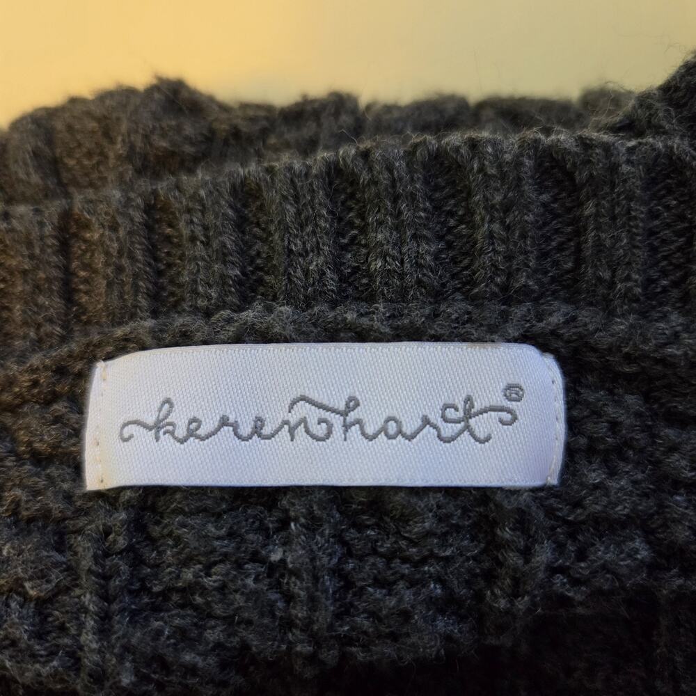Karen Hart Charcoal Gray Cable Knit LS Drop Shoulder Sweater Women's Large - Picture 11 of 12
